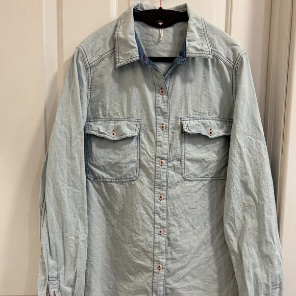 Free People Denim Shirt Jacket w/ Embroidered Back – Size L - Picture 3 of 10